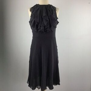 Lauren Ralph Lauren green label silk dress. Ruffled front. Size 8.